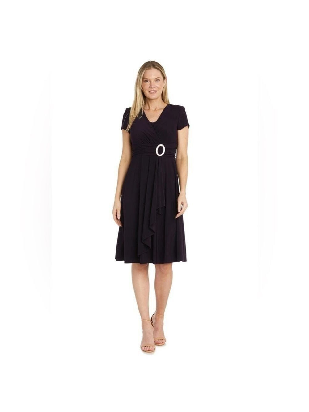 R & M RICHARDS FAUX WRAP BLACK MIDI DRESS SZ 16